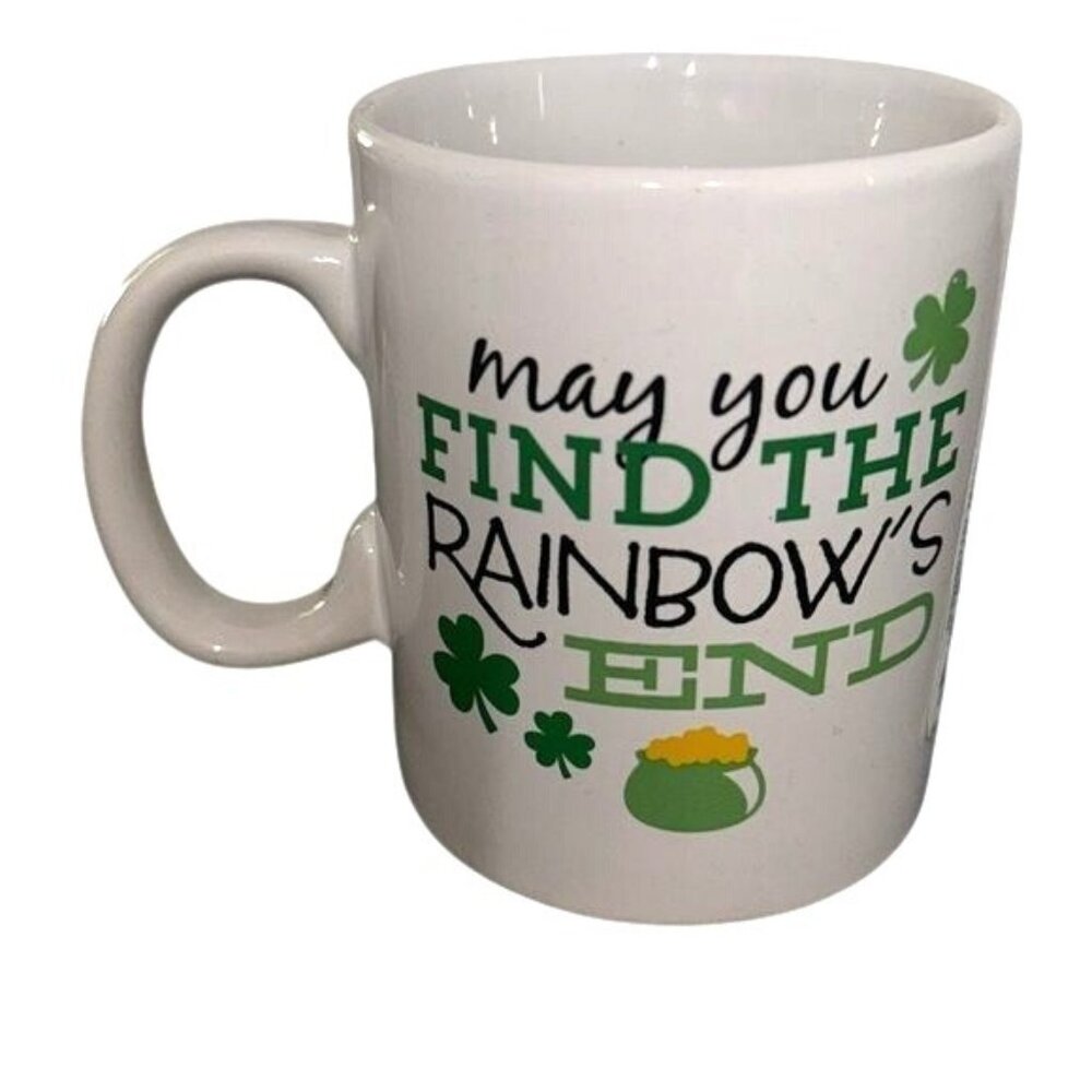 Saint Patricks Day Coffee Mug 16 Oz Ceramic Green & White